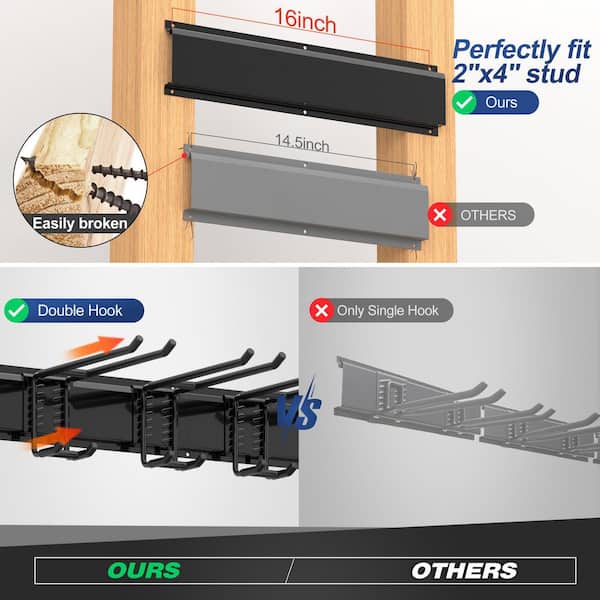 Sttoraboks - 51 in. Garage Tool Storage Steel Rack, 450 lbs. Load Capacity Wall Mounted Storage Organizer System with 8 Hooks
