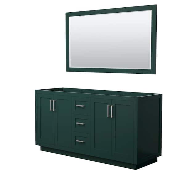 Wyndham Collection Miranda 65.25 in. W x 21.75 in. D x 33 in. H Double Sink Bath Vanity Cabinet without Top in Green with 58 in. Mirror