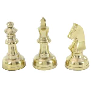 Gold Aluminum Traditional Chess Pieces Sculpture, Set of 3 4 in.W, 9 in.H