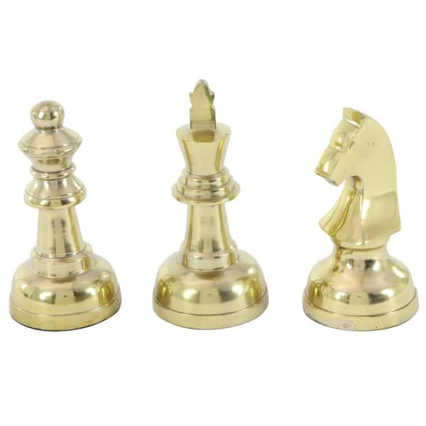 Brass Metal Luxury Chess Pieces & Board Combo Set in Shiny Gold