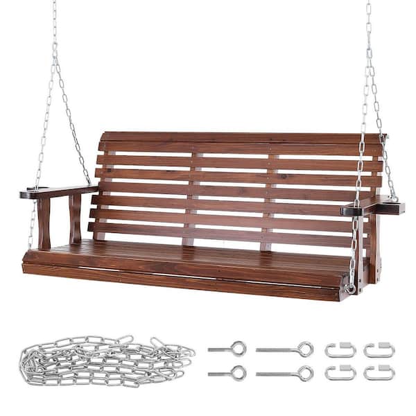 5.5 ft. Wooden Porch Swing-Heavy Duty Patio Bench for Courtyard and Garden, 880 lbs., Hanging Chains, Brown, 2025 Update