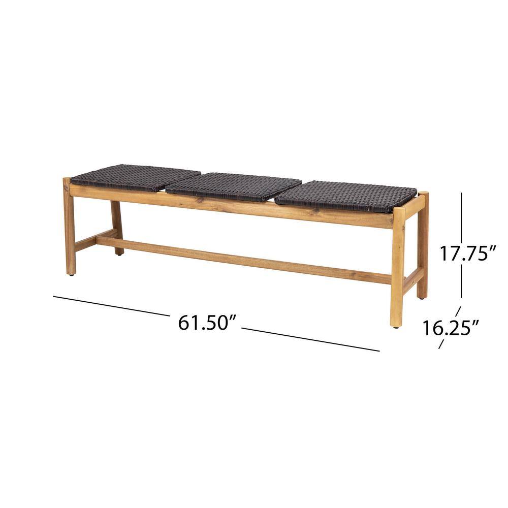 Teak Brown Acacia Wood & Woven Wicker Outdoor Bench