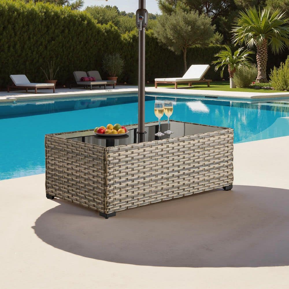 Pania PE Wicker Outdoor Coffee Table with Umbrella Hole, Tempered Glass Top price history on PriceWatchPro