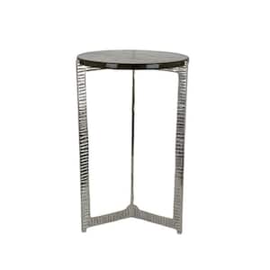 15 in. Silver Round Glass End Side Table with Metal Frame