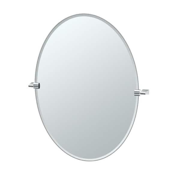 Bleu 28.25 in. W x 32 in. H Oval Frameless Tilt Wall Bathroom Vanity Mirror in Chrome