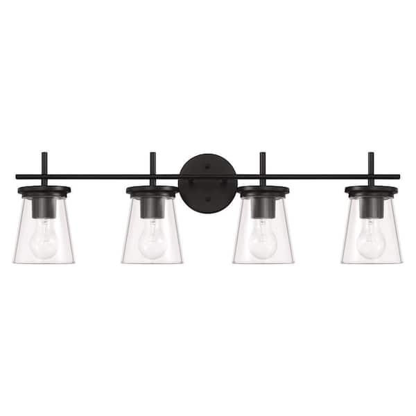 CRAFTMADE Connell 30.5 in. 4-Light Flat Black Finish Vanity Light with Clear Glass Shade