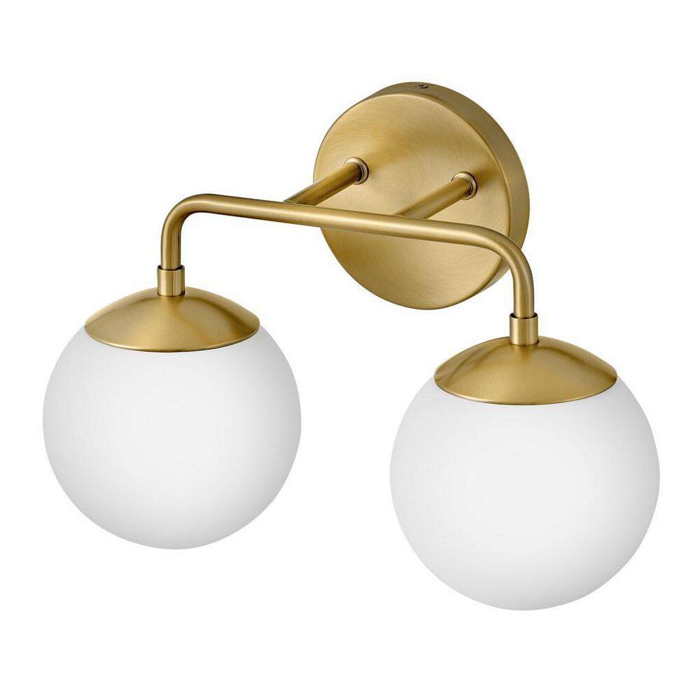 Lacquered Brass 2-Light Vanity with Etched Opal Glass Shades