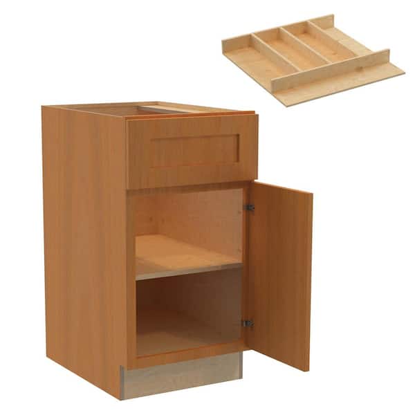 Home Decorators Collection Newport 18 in. W x 24 in. D x 34.5 in. H Assembled Plywood Base Kitchen Cabinet in Cinnamon with Utility Soft Close RH