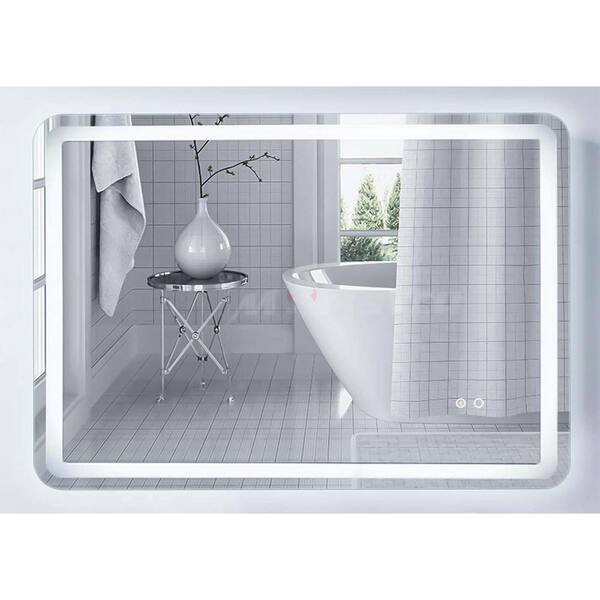 Whatseaso 27.5 in. W x 35.4 in. H Rectangular Frameless Anti-Fog Wall Horizontal/Vertical Bathroom Vanity Mirror in Silver
