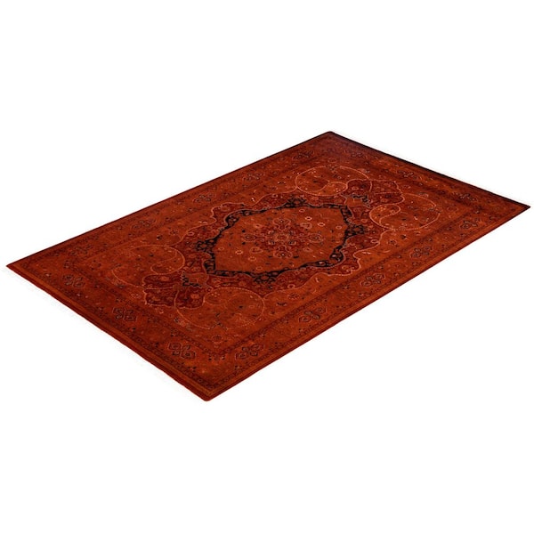 Overdyed Orange 5 x 7 Solid Wool Indoor Area Rug