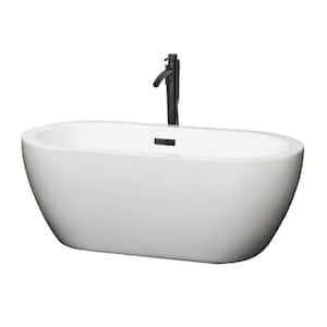 Soho 59.75 in. Acrylic Flatbottom Bathtub in White with Matte Black Trim and Faucet