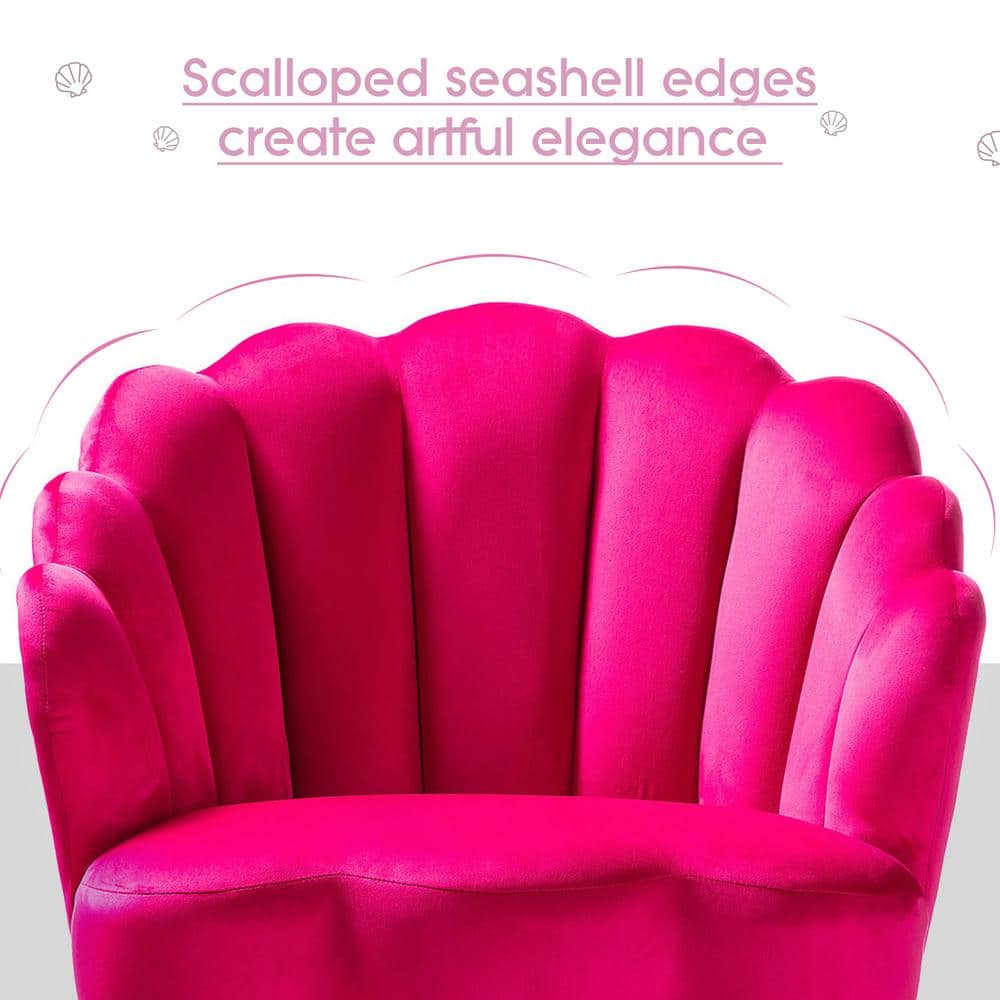 Fushia Velvet Barrel Accent Chair with Scalloped Back