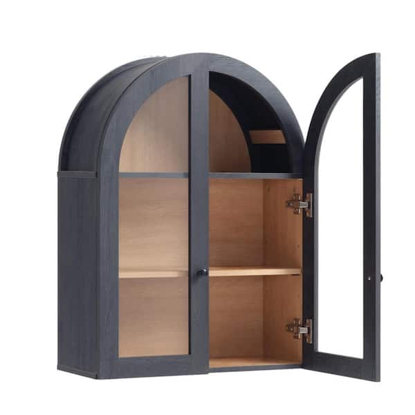 23.6 in. W x 31.4 in. H Rectangular Wood Medicine Cabinet without Mirror in Gray with Glass Doors