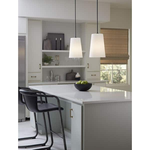 Progress Lighting Clarion Collection 1-Light Matte Black Etched White Transitional Pendant