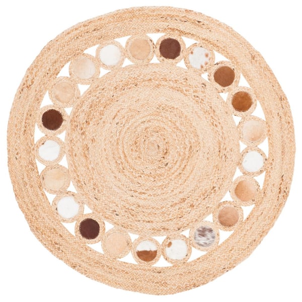 SAFAVIEH Natural Fiber Beige/Brown Doormat 3 ft. x 3 ft. Round Solid Area Rug