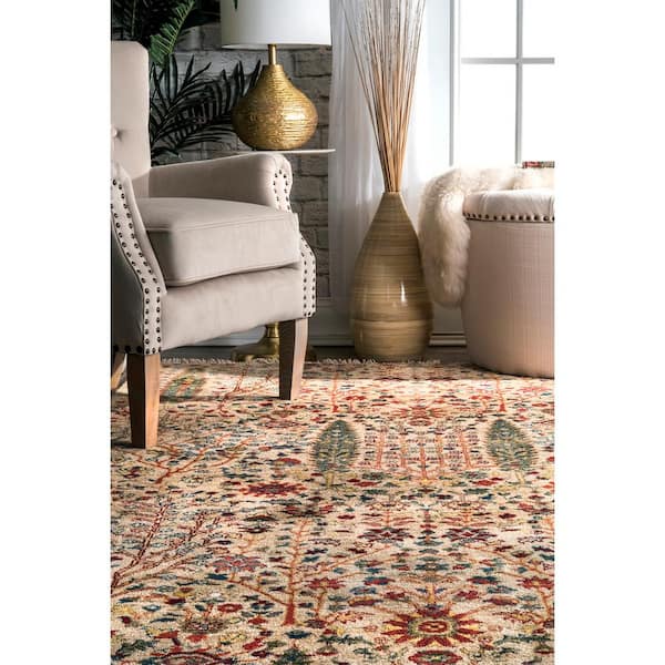 nuLOOM Valentina Tribal Fringe Olive 10 ft. x 13 ft. Area Rug