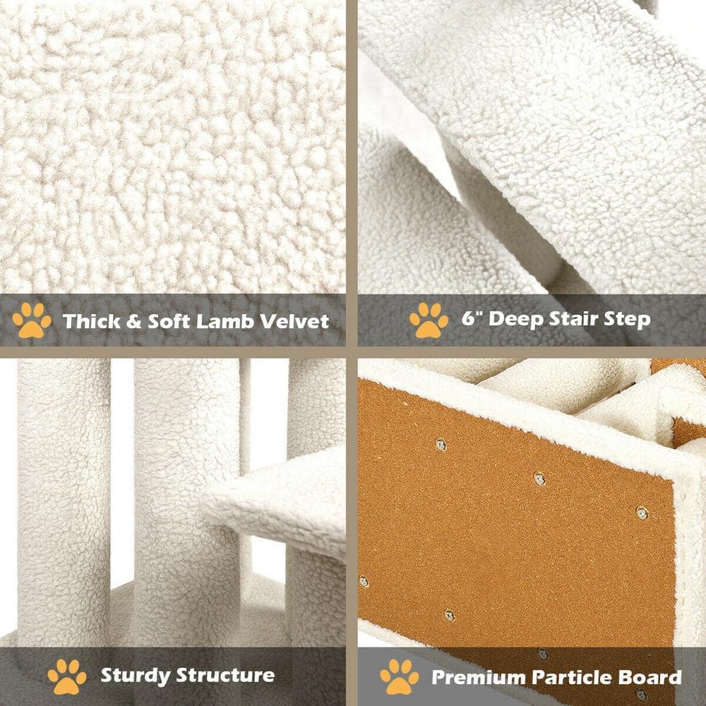 24'' Beige Faux Fleece 4-Step Cat Tree with Scratching Posts