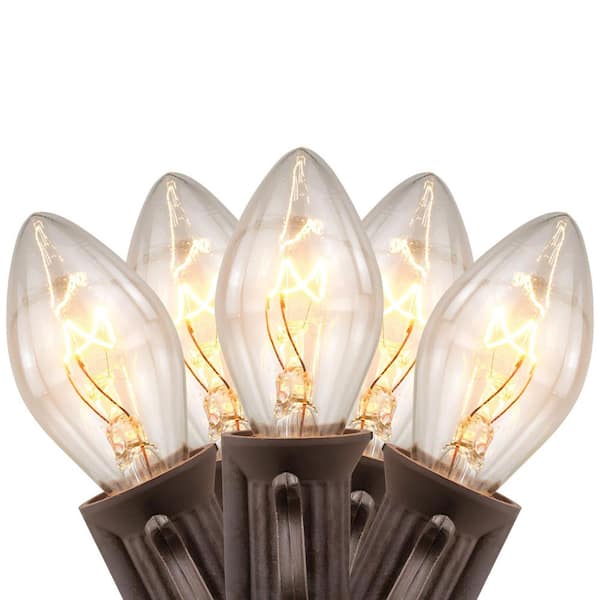 25 Count Clear C7 Christmas Lights 24 ft. Brown Wire