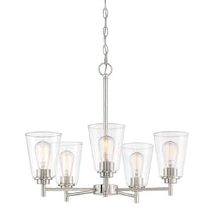 Westin 5-Light Modern Satin Platinum Chandelier with Clear Glass Shades For Dining Rooms
