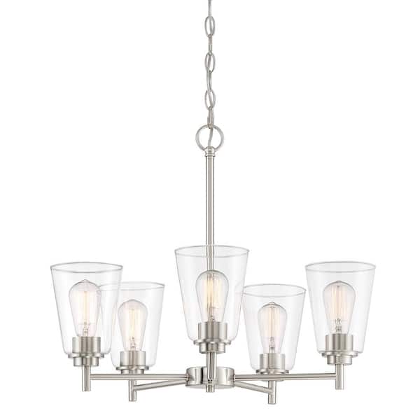 Designers Fountain Westin 5-Light Modern Satin Platinum Chandelier with Clear Glass Shades For Dining Rooms