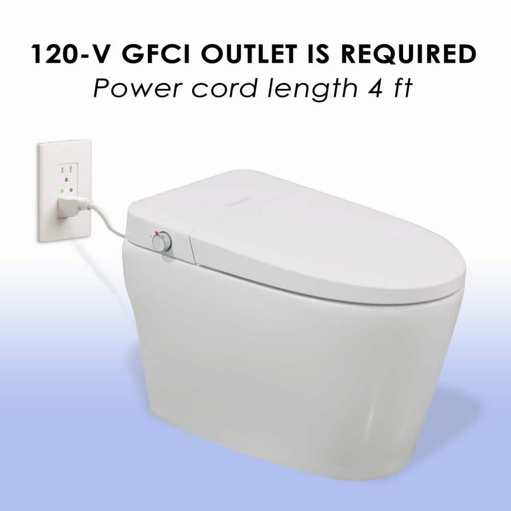 White Ceramic Tankless Elongated Smart Bidet Toilet with Heated Seat