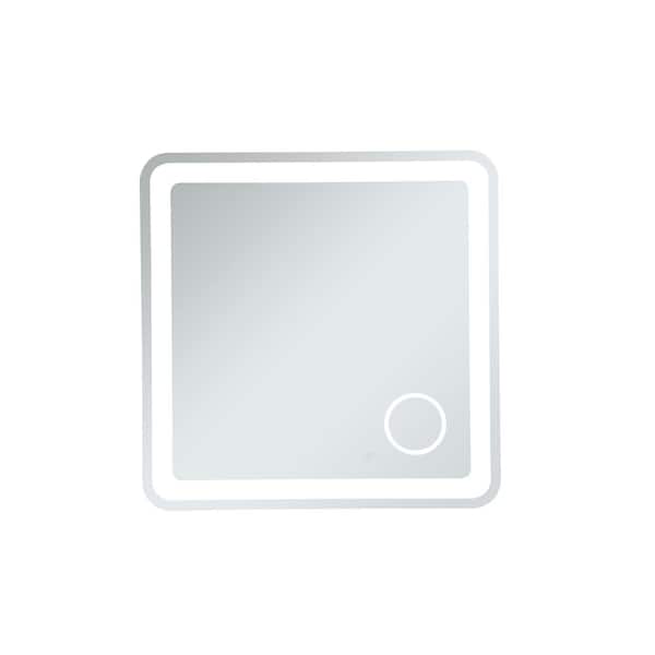 Unbranded Timeless Home 36 in. W x 36 in. H Modern Square Metal Framed Magnifying LED Wall Bathroom Vanity Mirror in Glossy White