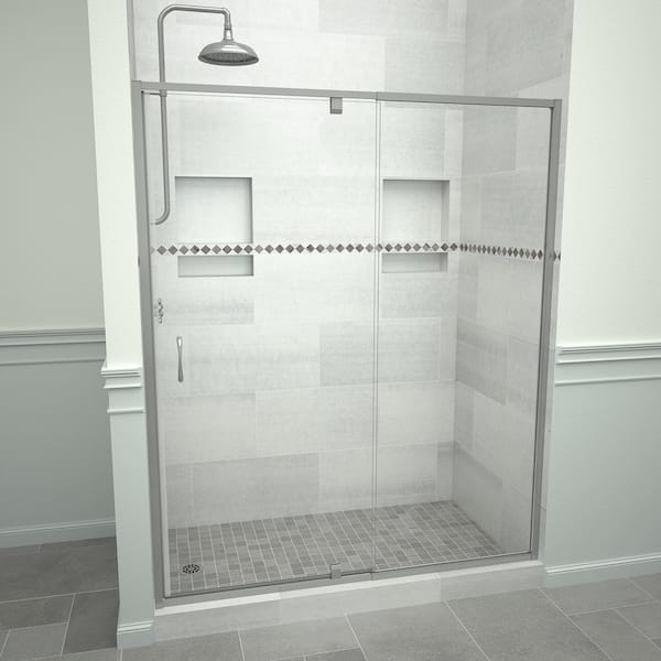 Tile Redi Redi Swing 5100 72 in. W x 72 in. H Framed Pivot Shower Door in Brushed Nickel with Handle and Clear Glass