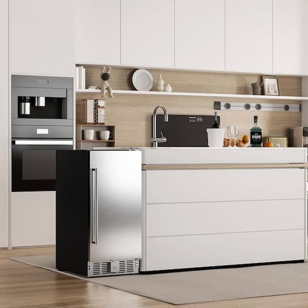 15 in. Single Zone 127-Cans Freestanding/ Built-in Beverage and Wine Cooler Fridge in Silver, Stainless Steel Door