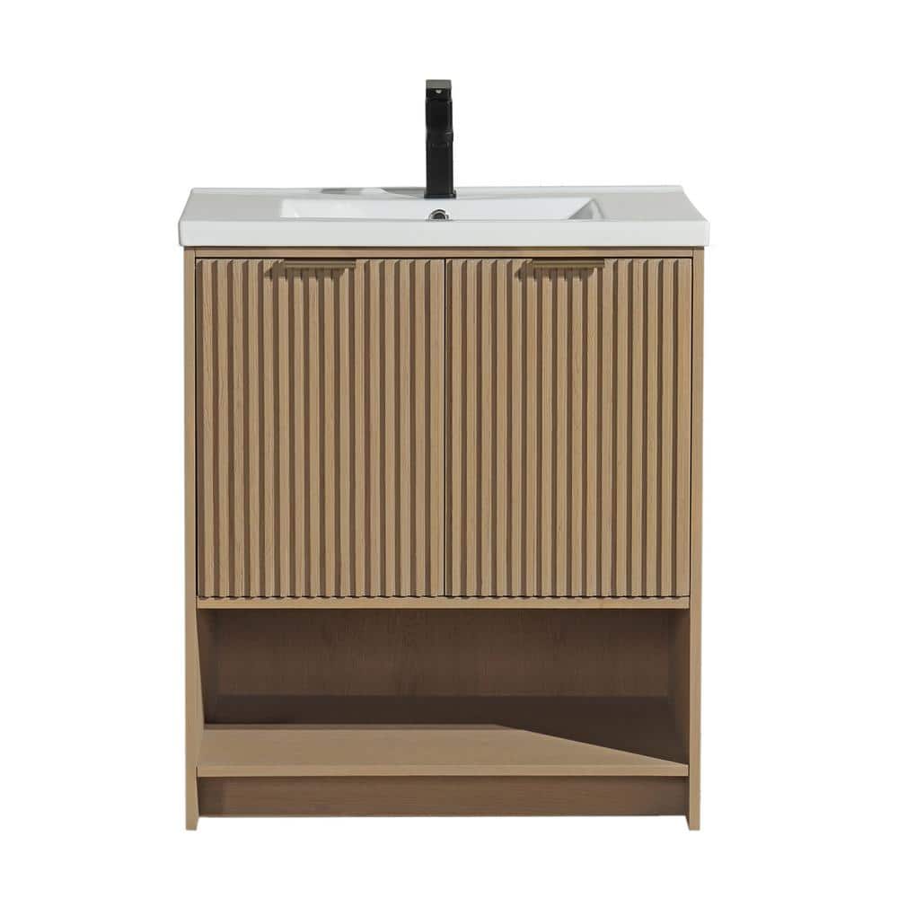 San Diego 30 in W x 18.75 in D x 35 H Single Bath Vanity in Oak with Ceramic Vanity Top in White with White Basin -  Ari Kitchen and Bath, AKB-DIEGO-30-FR