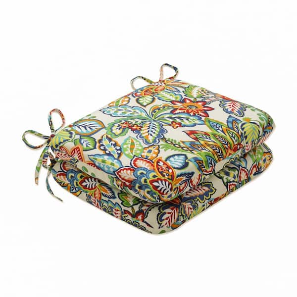 Pillow Perfect Floral 18.5 x 15.5 Outdoor Dining Chair Cushion in Blue/Green/Multicolored (Set of 2)