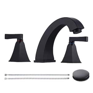 8 in. Widespread Double Handle Bathroom Faucet with Pop-Up Drain in Matte Black