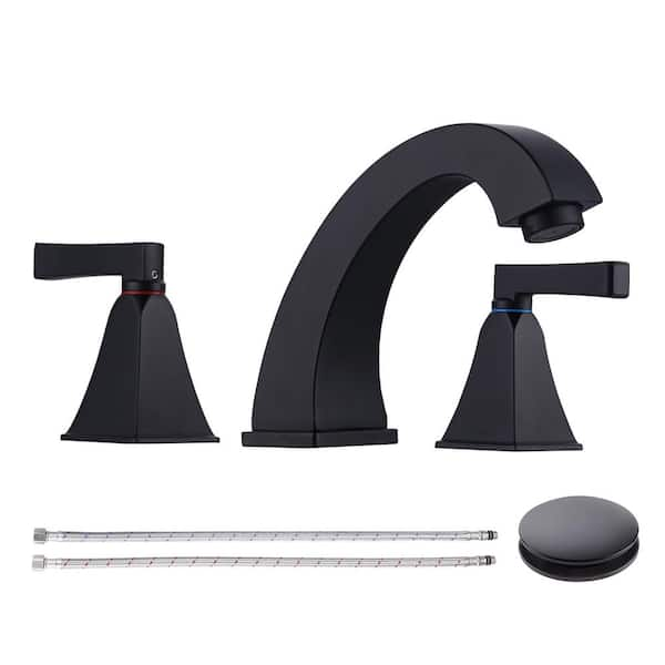 Wowow 8 In Widespread Double Handle Bathroom Faucet With Pop Up Drain In Matte Black 2324400b