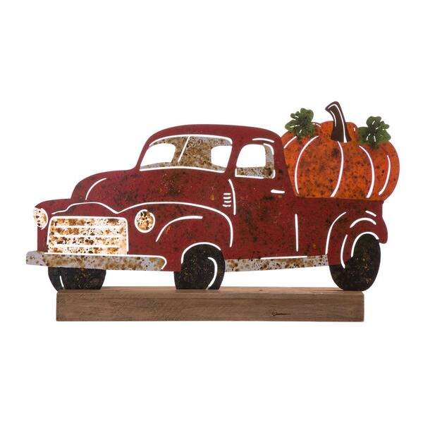 Glitzhome 25.87 in. L x 15.35 in. H Wooden/Metal Rusty Truck Table Decor