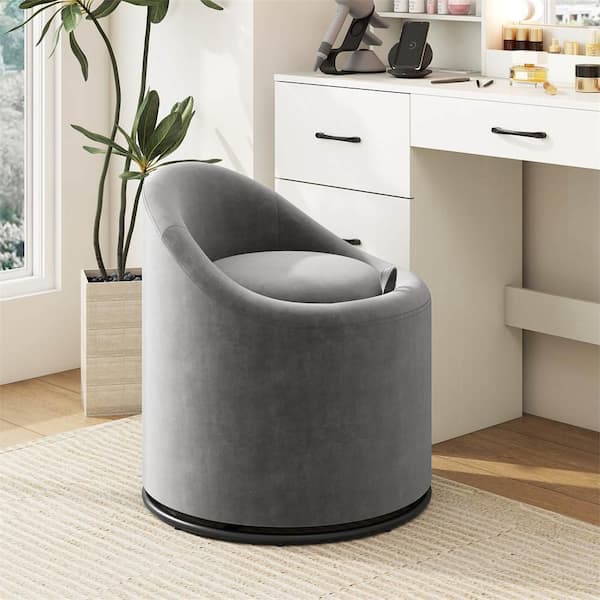 Gray Velvet Upholstered Barrel Chair Set of 1 with Storage 360° Swivel Vanity Chair with Backrest