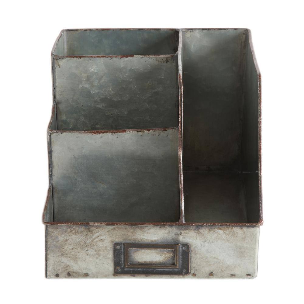 Galvanized Metal 9.5" Desk Organizer with 4 Compartments