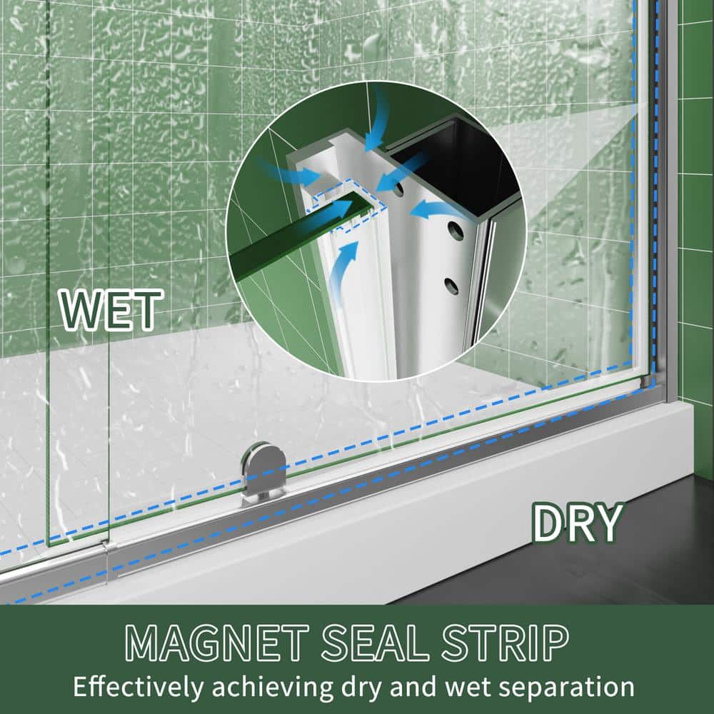 48 in. Chrome Semi-Frameless Pivot Shower Door with Clear Glass