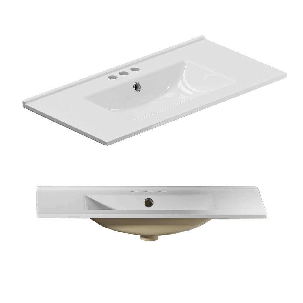 36 in. W x 18.3 in. D Ceramic White Rectangular Single Sink Bathroom Vanity