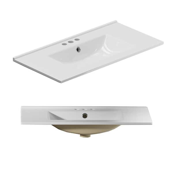 Simple Project 36 in. W x 18.3 in. D Ceramic White Rectangular Single Sink Bathroom Vanity Top in White