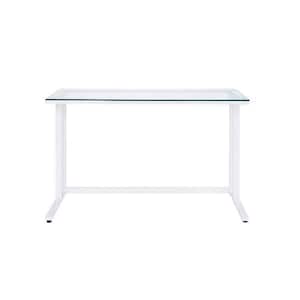47 in. Clear Glass and White Writing Desk