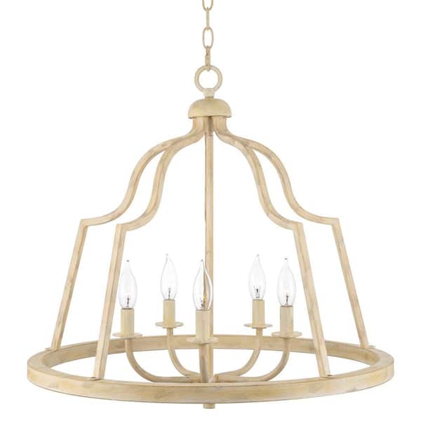 Kira Home Magnolia 60-Watt 5-Light Light Oak Farmhouse Chandelier, No Bulb Included