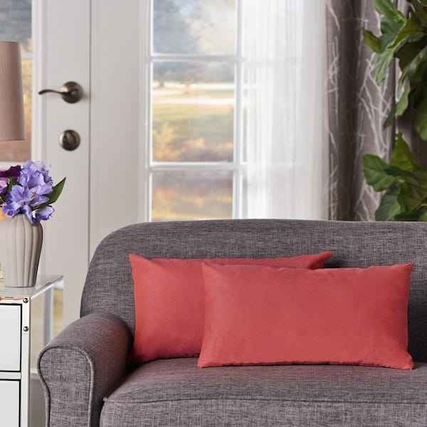 Noble House Kaffe Coral Solid Polyester 18.5 in. x 11.5 in. Outdoor Patio Throw Pillow (Set of 2)