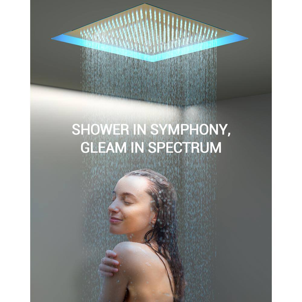 Brushed Nickel LED Rain Shower System with Handheld Spray and Massage Jets
