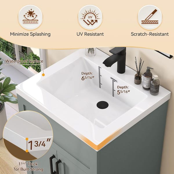 Getpro 24 in. W x 22 in. D Solid Surface White Rectangular Single