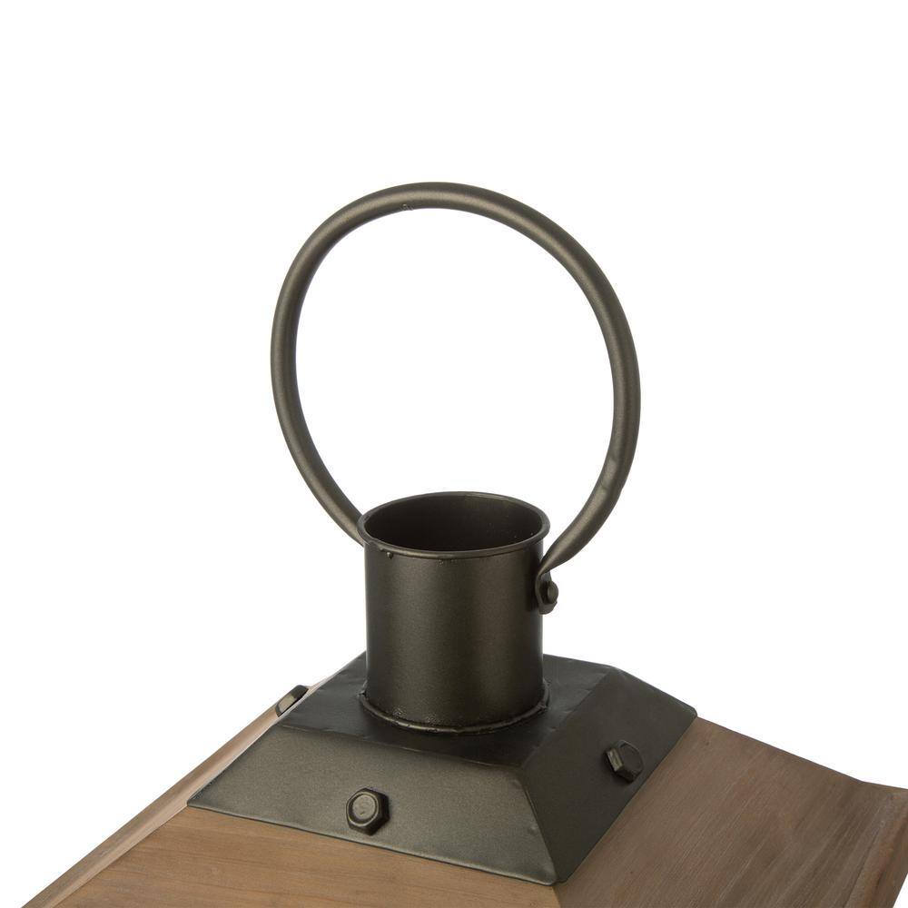 Rustic Firwood Dual-Candle Hanging Lantern, Distressed Brown