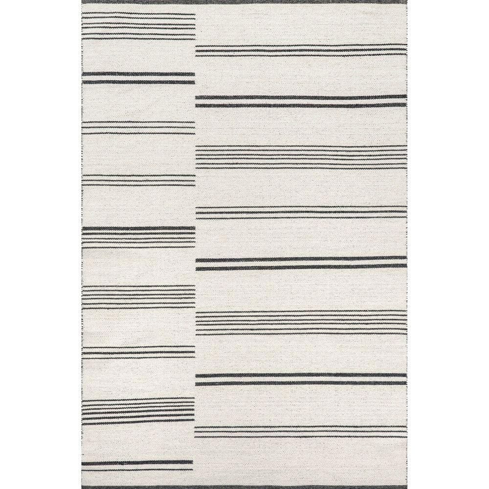Dark Grey Handmade Wool Reversible Striped 9' x 12' Area Rug
