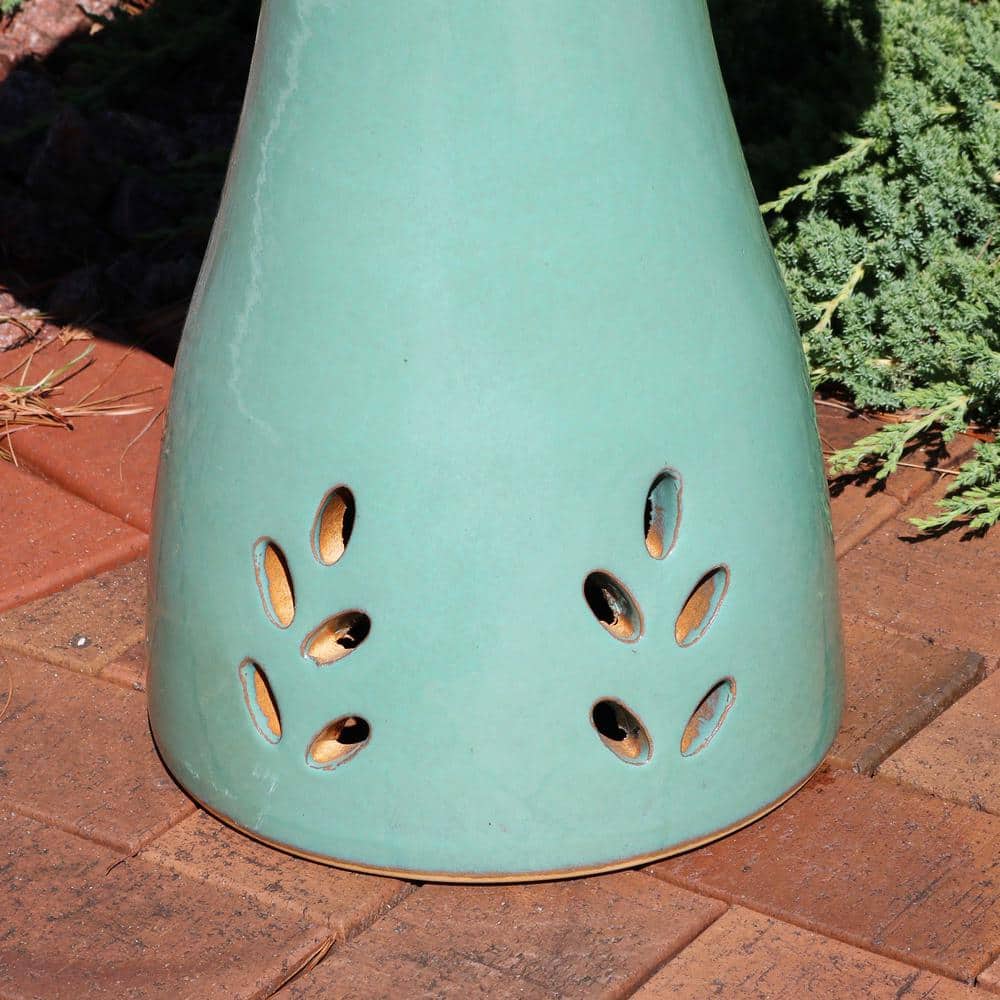 Seafoam Glazed Ceramic Hand-Painted Outdoor Bird Bath Stand