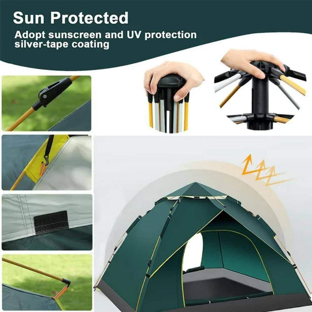 Green 4-Person Camping Tent with 2 Doors