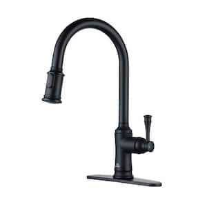 Single Handle Pull Out Sprayer Kitchen Faucet High Arc with Pull Down Sprayer head, Deckplate Included in Matte Black