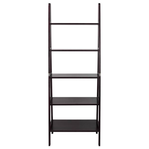 Espresso Wood 5 Shelf Ladder Bookcase, Small Ladder Bookcase Black
