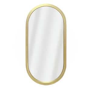 12 in. W x 24 in. H Oval Plastic Framed Gold Mirror, Modern Rounded Frame for Bathroom, Living Room, Hall and Bedroom